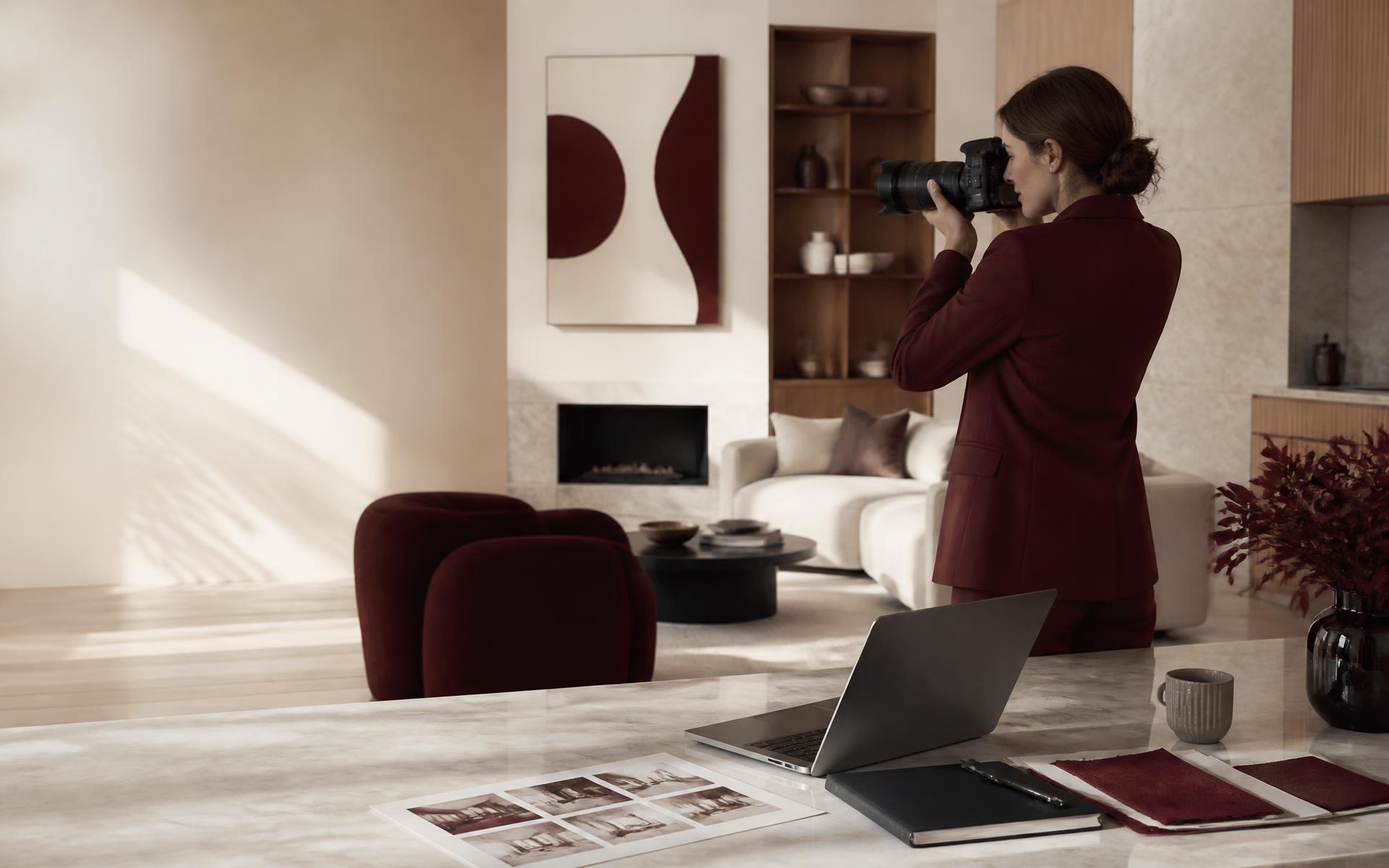 Creative director photographing a professionally designed interior